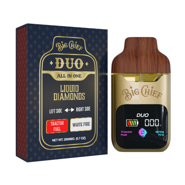 Tractor Fuel | White Fire BIG CHIEF – DISPOSABLE RECHARGEABLE VAPE CARTS – DUO -LIQUID DIAMONDS – 2GM (2000MG)